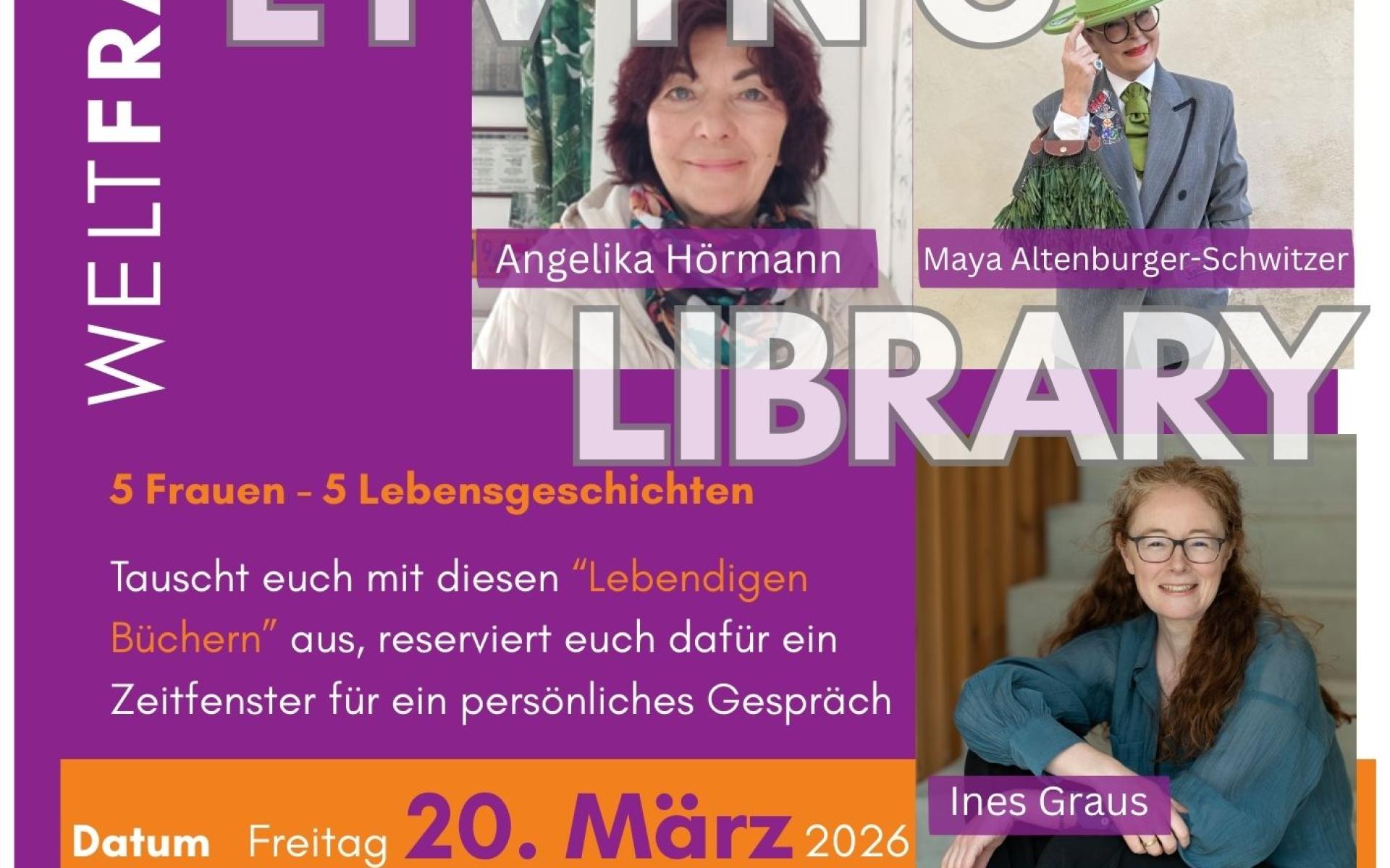 Plakat Living Library mit den Bildern der teilnehmenden Frauen