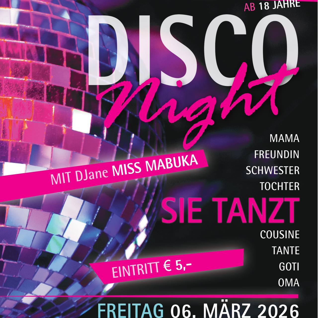 Ein Plakat zu einer Disconight mit Discokugel