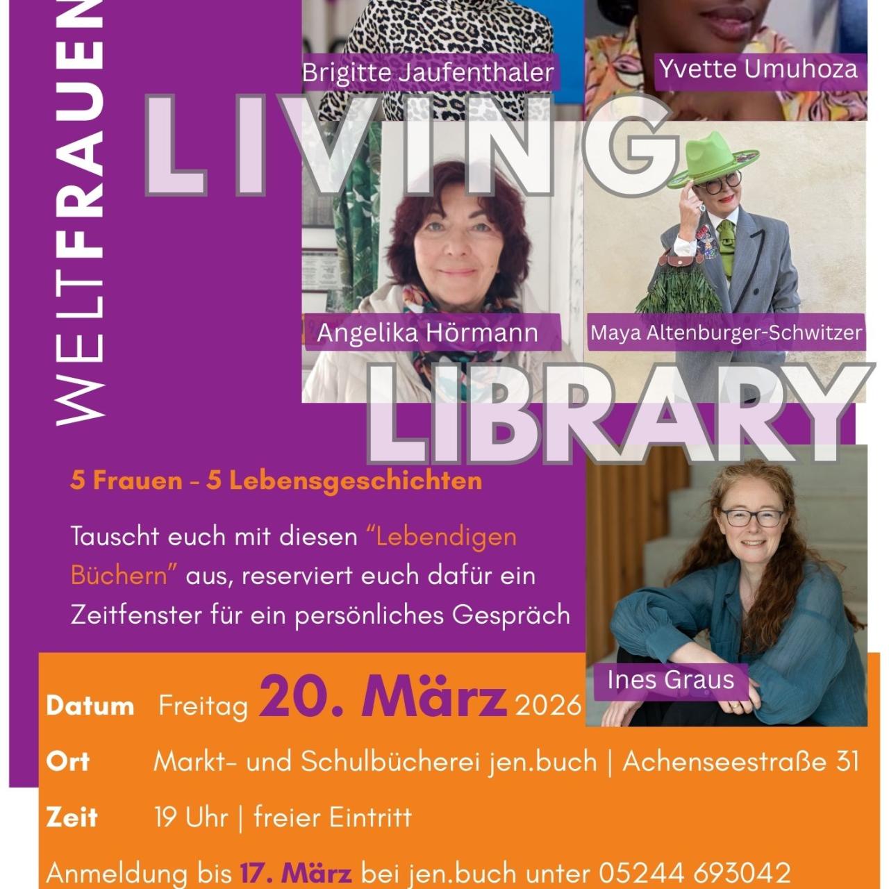 Plakat Living Library mit den Bildern der teilnehmenden Frauen